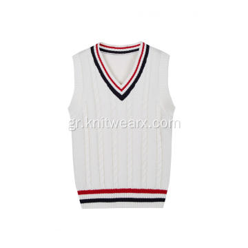 Boy&#39;s Knitted Stripe Rib Cable Cable Front School Vest